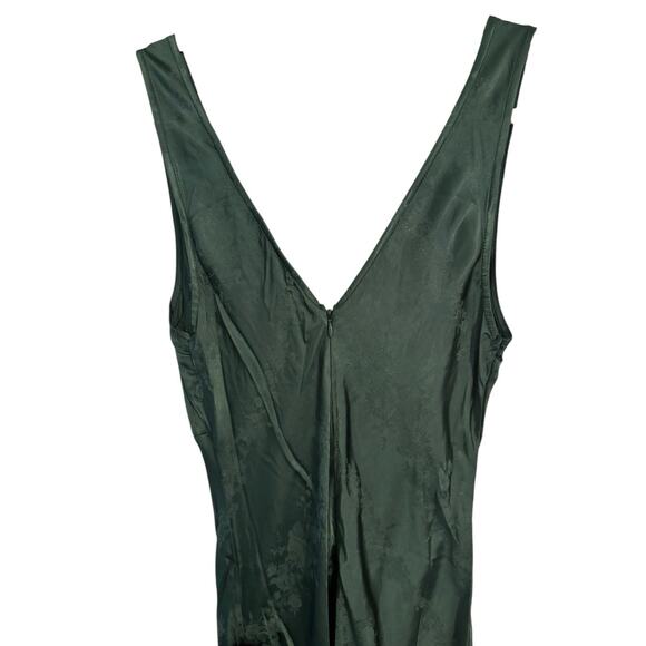 NWT Lulus Green Satin Jacquard Maxi Dress Small V Neck Tie Front Mermaid Hem - Picture 6 of 8